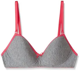 Amante Women's Padded Non Wired Bra (BRA50201_Grey Marle-Neon Pink_32B)
