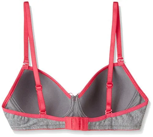 Amante Women's Padded Non Wired Bra (BRA50201_Grey Marle-Neon Pink_32B)