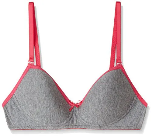 Amante Women's Padded Non Wired Bra (BRA50201_Grey Marle-Neon Pink_32B)