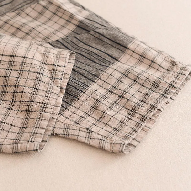 Babakud Plaid Color Block T-Shirt Pants Two Pieces Sets