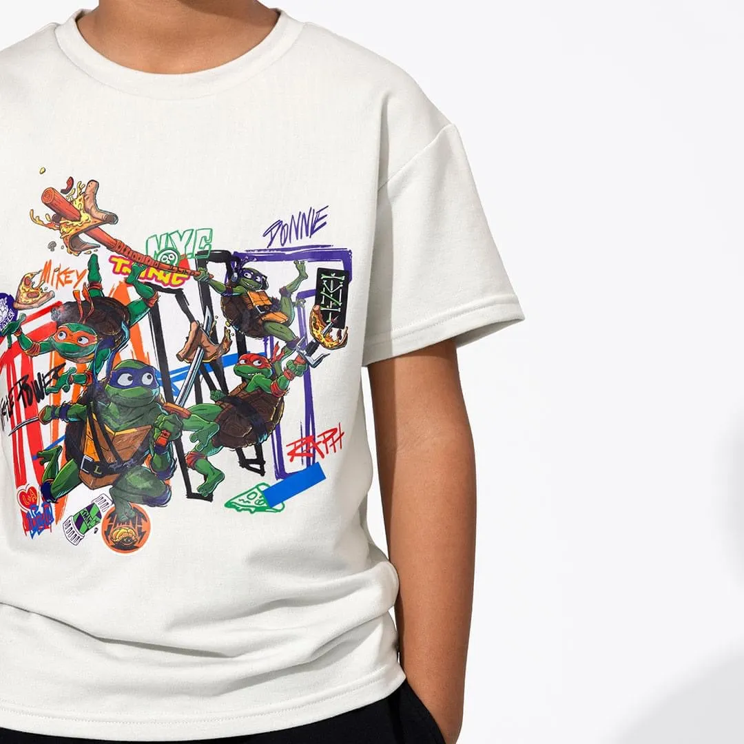 Bellabu Bear Bamboo Blended French Terry Short Sleeve Tee *OVERSIZED FIT* - Teenage Mutant Ninja Turtles Mutant Mayhem Glacier White