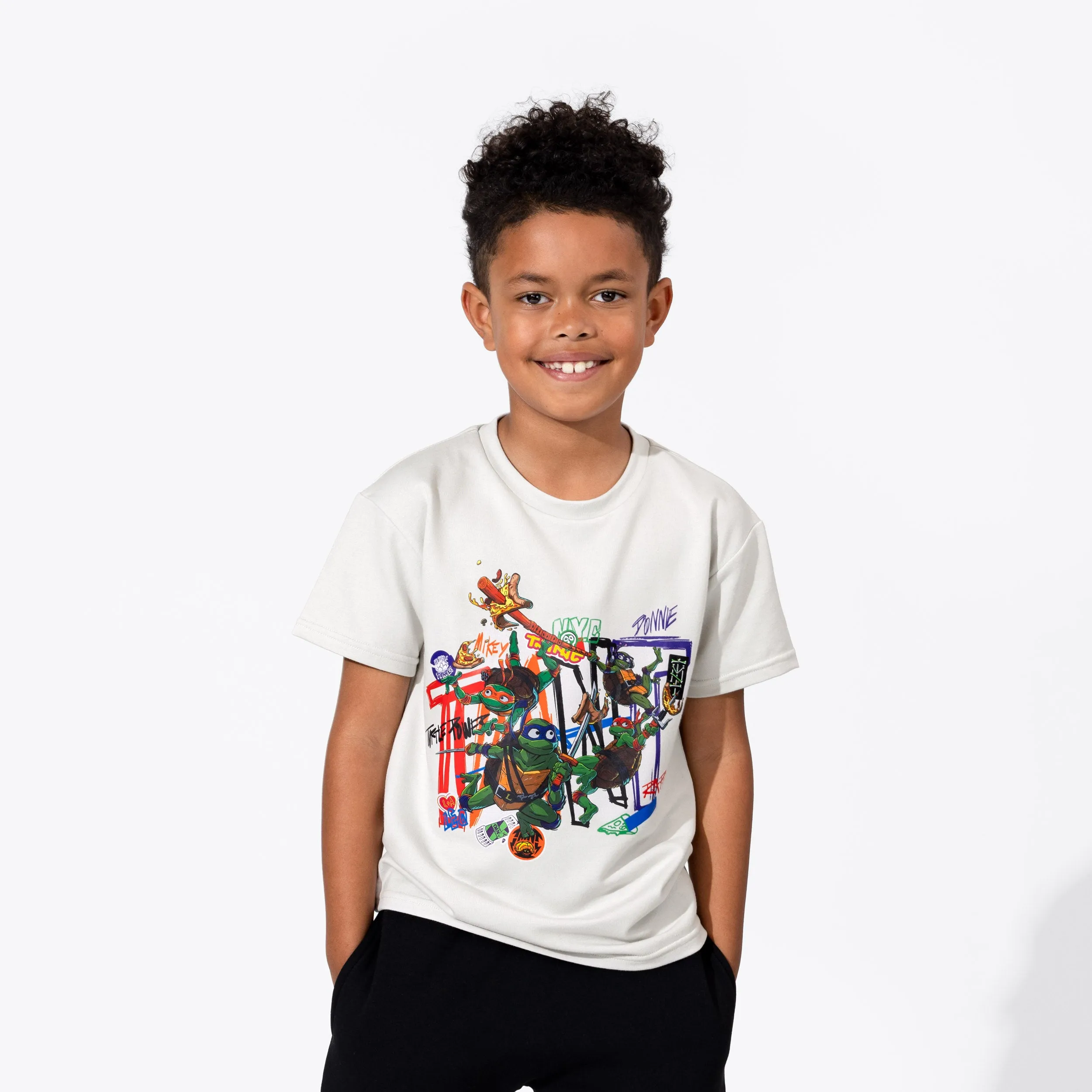 Bellabu Bear Bamboo Blended French Terry Short Sleeve Tee *OVERSIZED FIT* - Teenage Mutant Ninja Turtles Mutant Mayhem Glacier White