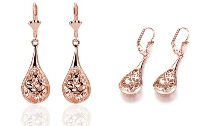 Bohemian Laser Cut Drop Earrings in 18K Rose Gold Plating by Jewelry Elements