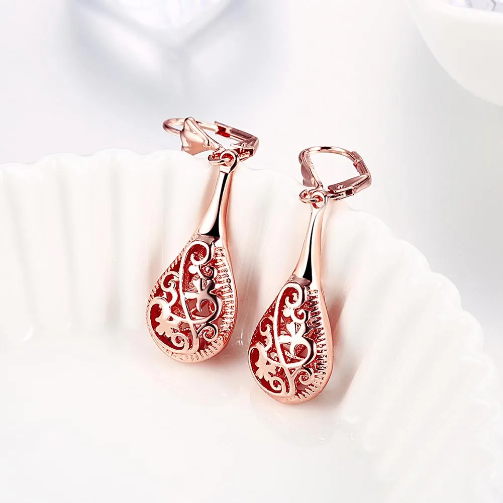 Bohemian Laser Cut Drop Earrings in 18K Rose Gold Plating by Jewelry Elements
