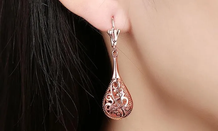Bohemian Laser Cut Drop Earrings in 18K Rose Gold Plating by Jewelry Elements