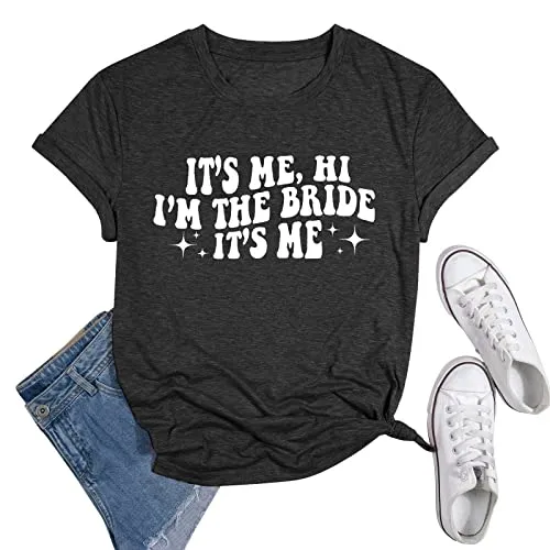Bride Shirt Women It's ME Hi I'm The Bride It's Me T-Shirt Bachelorette Party Bride Tees Vacation Short Sleeve Top Light Pink