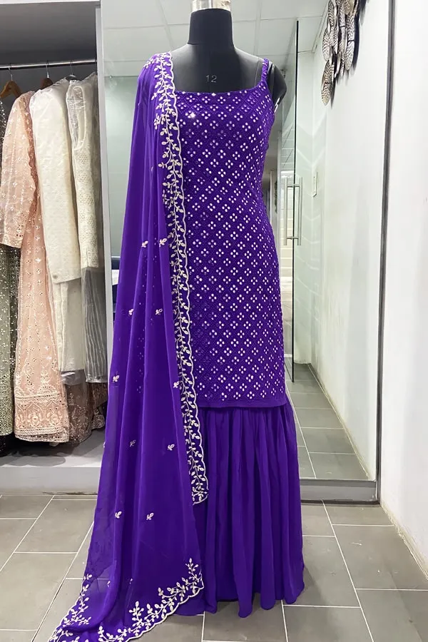 Designer Sharara Suit With Long Kurti For Girls