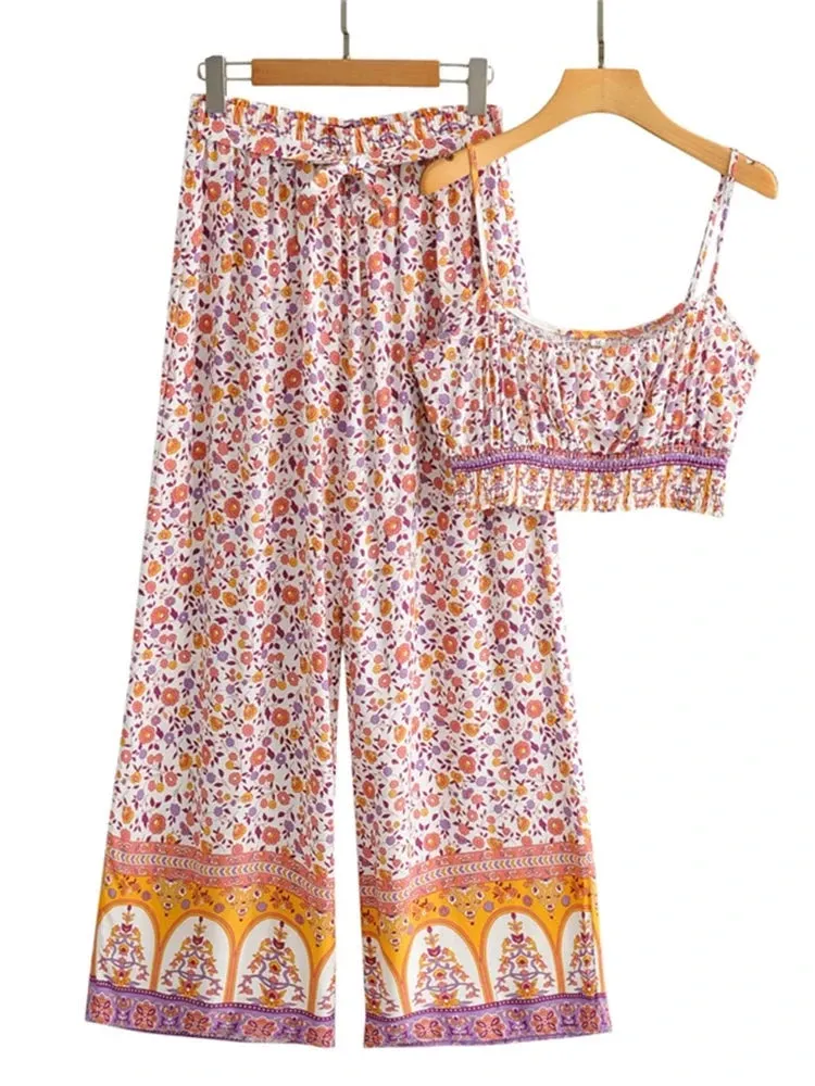 Maysoon's Boho Two Piece Set Wide Leg Pants & Crop Top