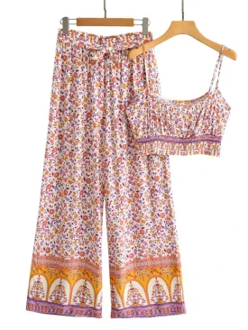 Maysoon's Boho Two Piece Set Wide Leg Pants & Crop Top
