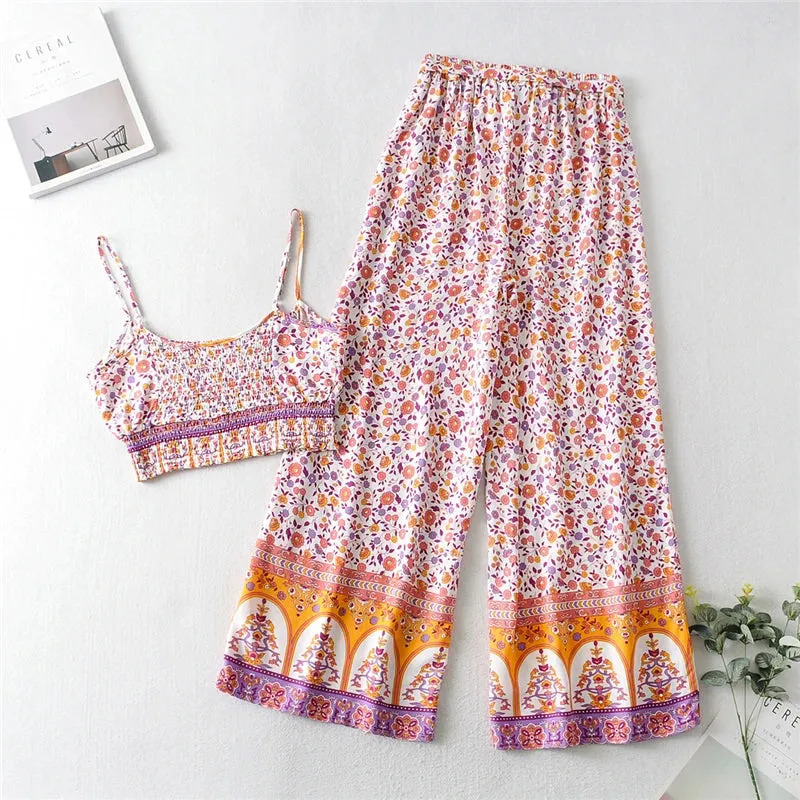 Maysoon's Boho Two Piece Set Wide Leg Pants & Crop Top