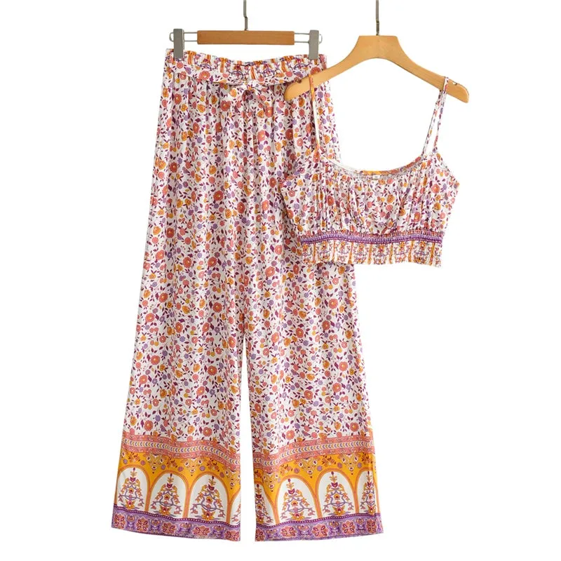 Maysoon's Boho Two Piece Set Wide Leg Pants & Crop Top