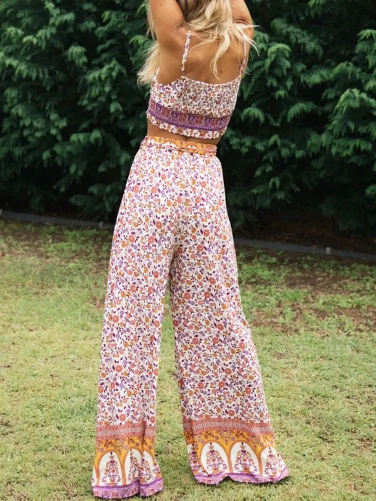 Maysoon's Boho Two Piece Set Wide Leg Pants & Crop Top