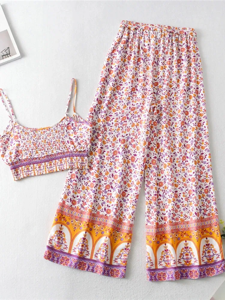 Maysoon's Boho Two Piece Set Wide Leg Pants & Crop Top