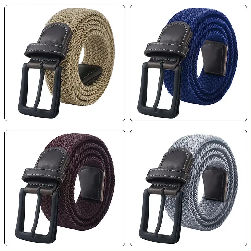 Men's Fashion Canvas Belts with Metal Pin Buckles -  Military Tactical Strap, Male Elastic Belt for Pants , Jeans & Trousers - Excellent Gift for Men