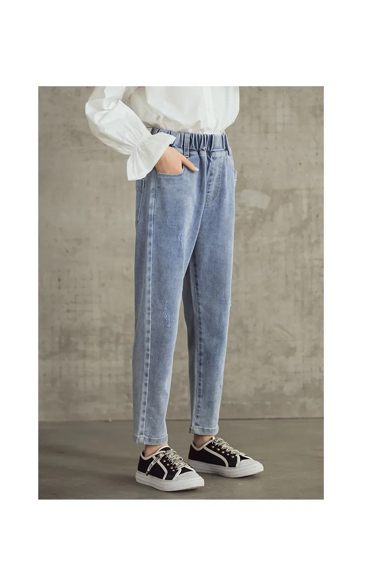 Mqtime Teenage Girls Jeans  New Spring Kids Pants Fashion Loose School Trousers Autumn Fashion Jeans Children Pants 12 13 14 Years