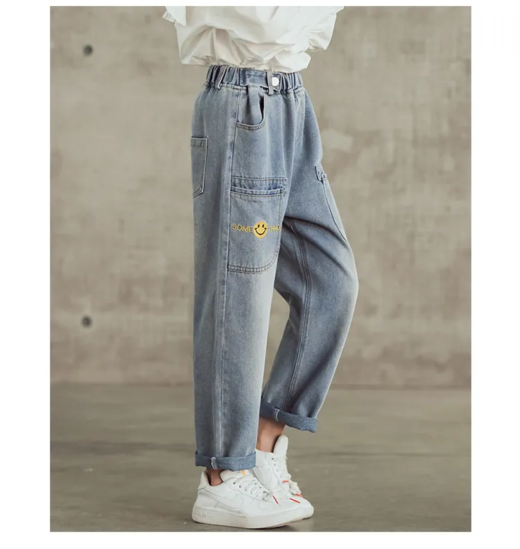 Mqtime Teenage Girls Jeans  New Spring Kids Pants Fashion Loose School Trousers Autumn Fashion Jeans Children Pants 12 13 14 Years