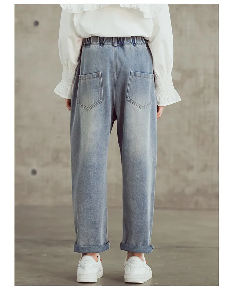 Mqtime Teenage Girls Jeans  New Spring Kids Pants Fashion Loose School Trousers Autumn Fashion Jeans Children Pants 12 13 14 Years
