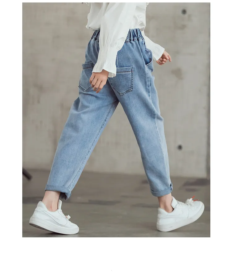 Mqtime Teenage Girls Jeans  New Spring Kids Pants Fashion Loose School Trousers Autumn Fashion Jeans Children Pants 12 13 14 Years