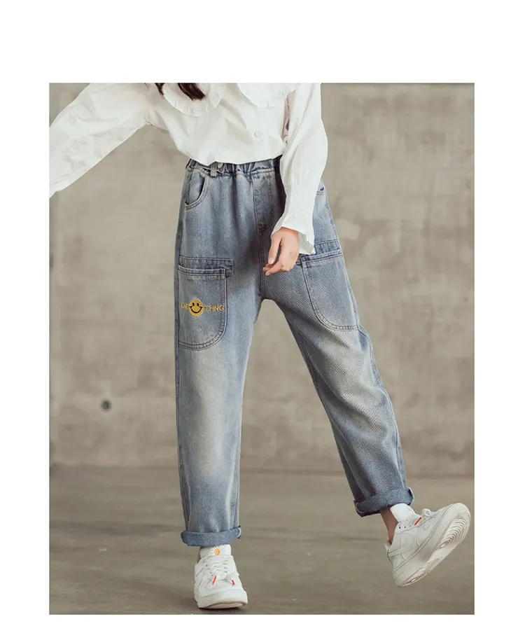 Mqtime Teenage Girls Jeans  New Spring Kids Pants Fashion Loose School Trousers Autumn Fashion Jeans Children Pants 12 13 14 Years