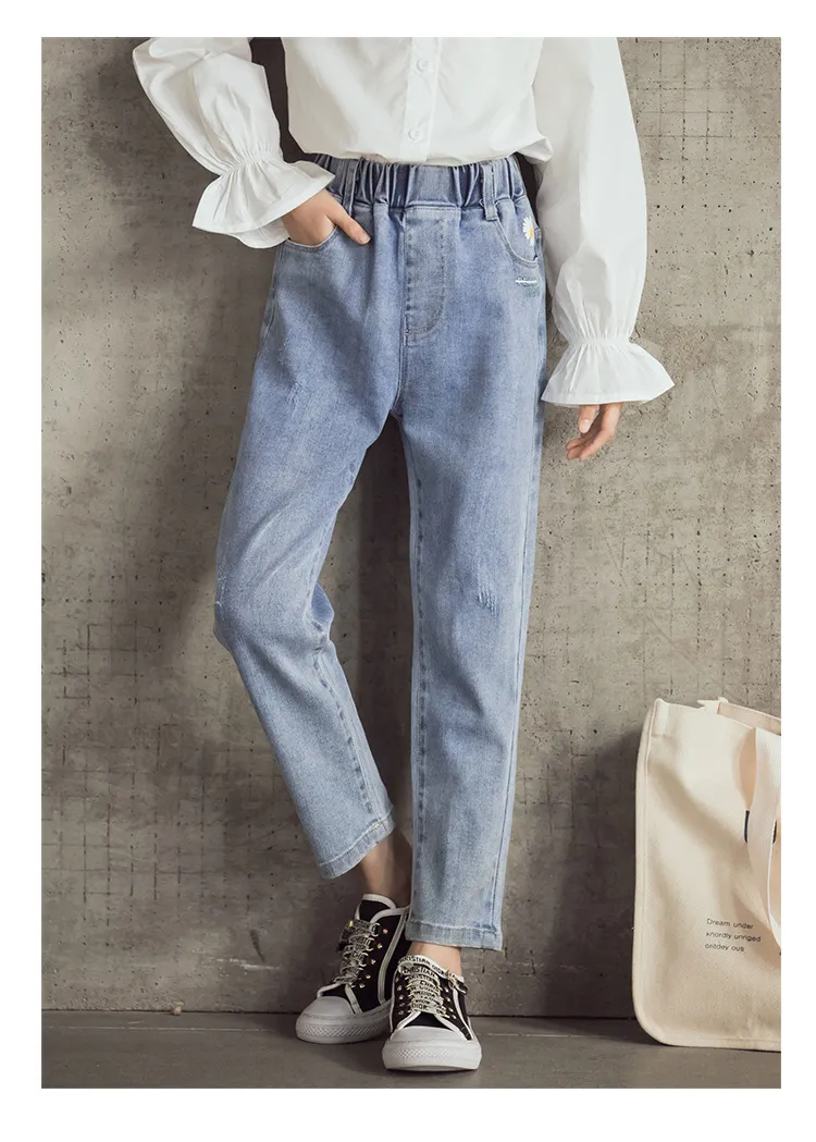Mqtime Teenage Girls Jeans  New Spring Kids Pants Fashion Loose School Trousers Autumn Fashion Jeans Children Pants 12 13 14 Years