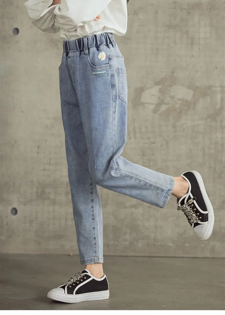 Mqtime Teenage Girls Jeans  New Spring Kids Pants Fashion Loose School Trousers Autumn Fashion Jeans Children Pants 12 13 14 Years