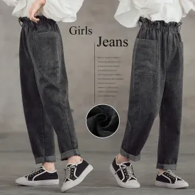 Mqtime Teenage Girls Jeans  New Spring Kids Pants Fashion Loose School Trousers Autumn Fashion Jeans Children Pants 12 13 14 Years
