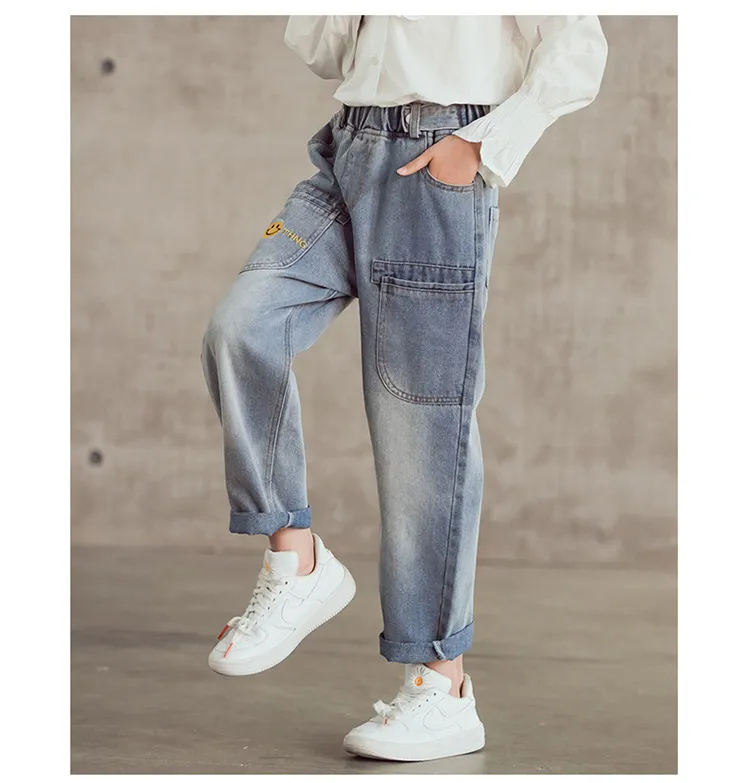 Mqtime Teenage Girls Jeans  New Spring Kids Pants Fashion Loose School Trousers Autumn Fashion Jeans Children Pants 12 13 14 Years