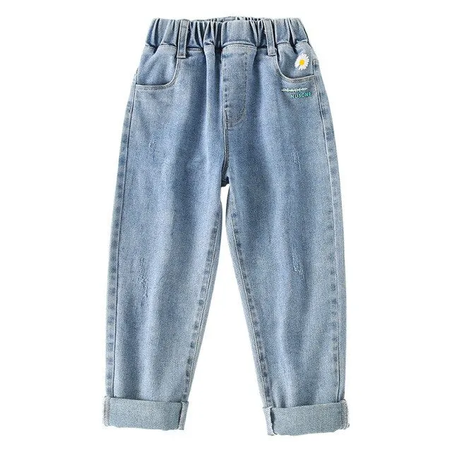 Mqtime Teenage Girls Jeans  New Spring Kids Pants Fashion Loose School Trousers Autumn Fashion Jeans Children Pants 12 13 14 Years