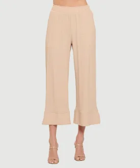 Palazzo Gauze Pants with Elastic Waist with Small Slits - Taupe - USA Made