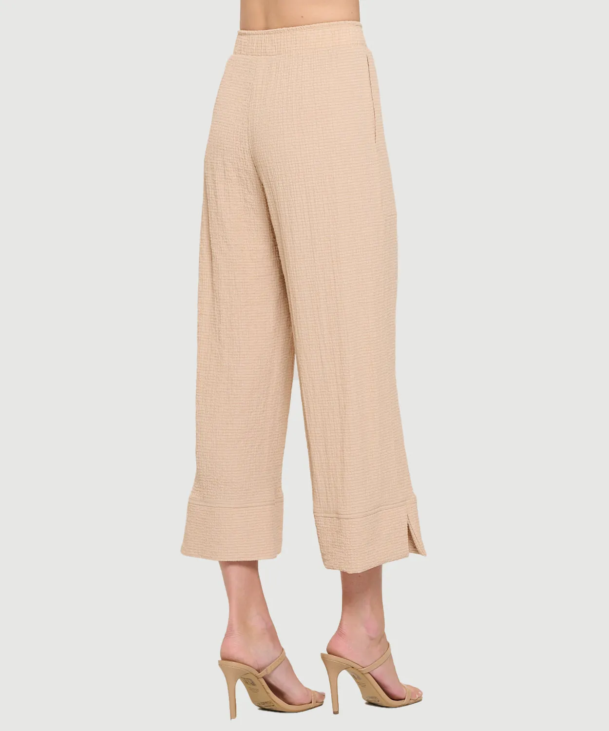 Palazzo Gauze Pants with Elastic Waist with Small Slits - Taupe - USA Made