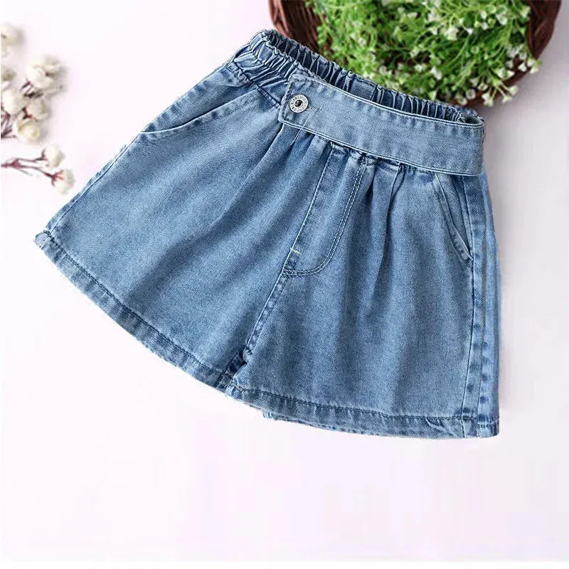 Shorts for Girls Blue All-match Children Denim Skirt Pants Fashion Jeans 2024 Summer Casual Teenage Short Pants 10 12 14 Years