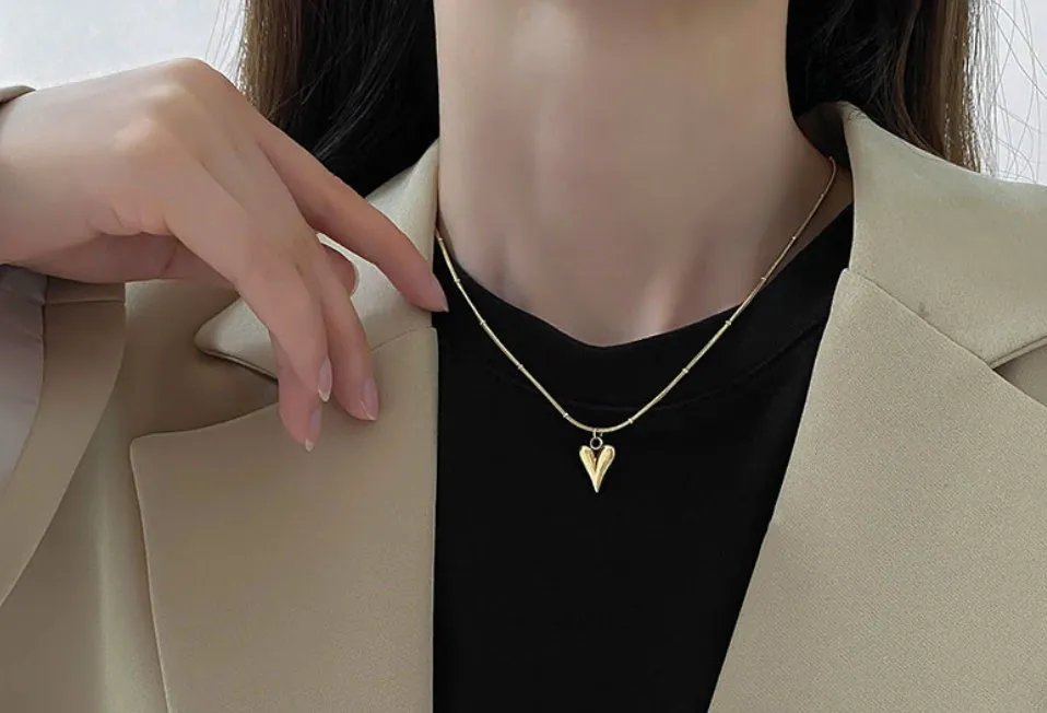 Tatiana Gold Heart Pendant Necklace, Minimalist Titanium Medallion Charm