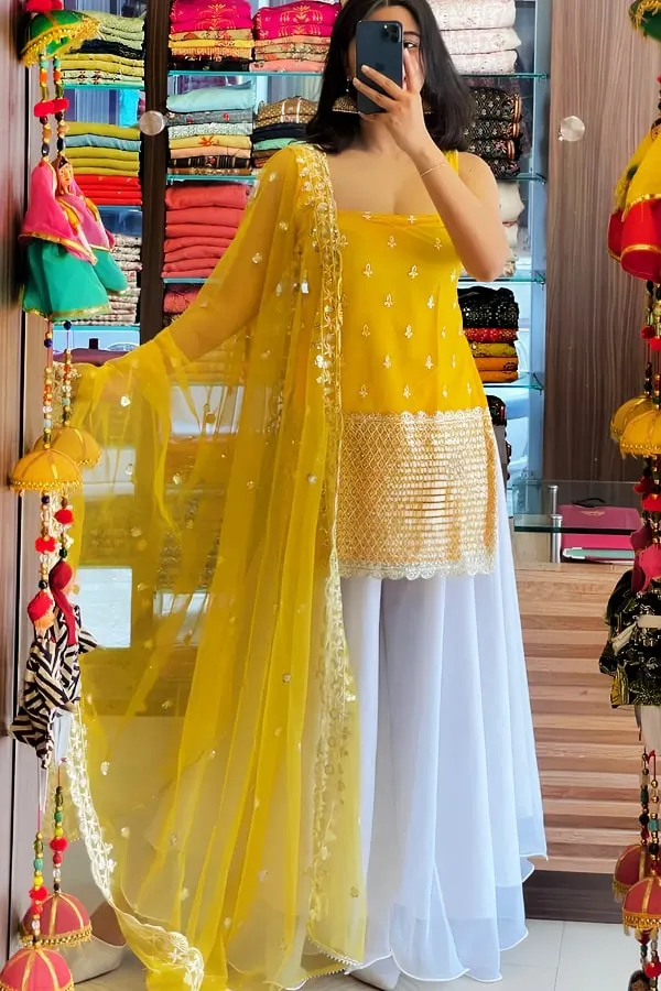 Yellow Sharara Gharara Suit For Haldi Function